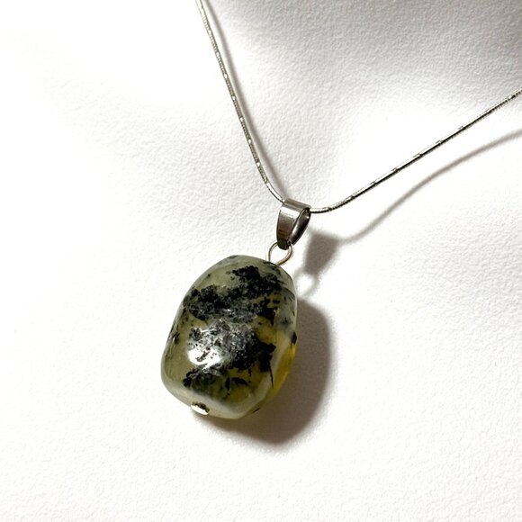 2/$20, Genuine Green Prehnite Pendant, Large Natural Tumbled Gemstone Pendant - Picture 4 of 13